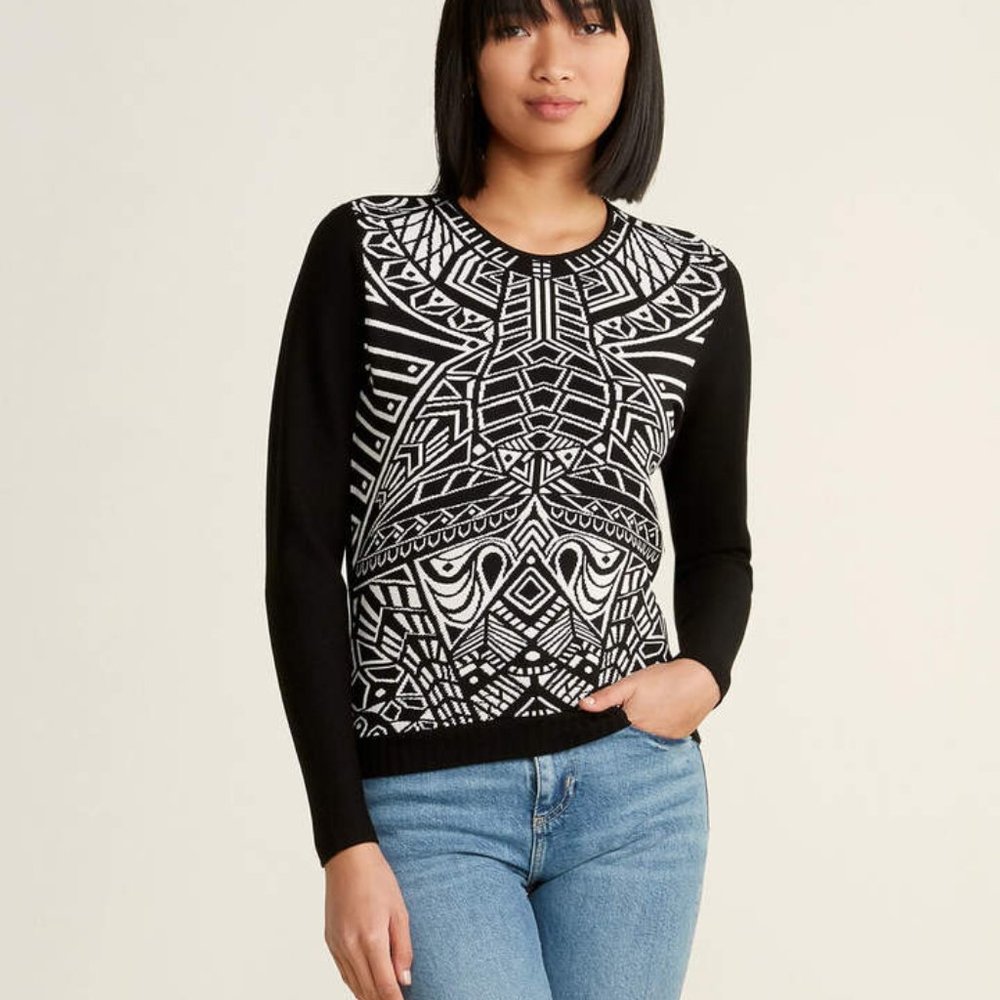 RVN MEHNDI PULLOVER JACQUARD KNIT SWEATER TOP